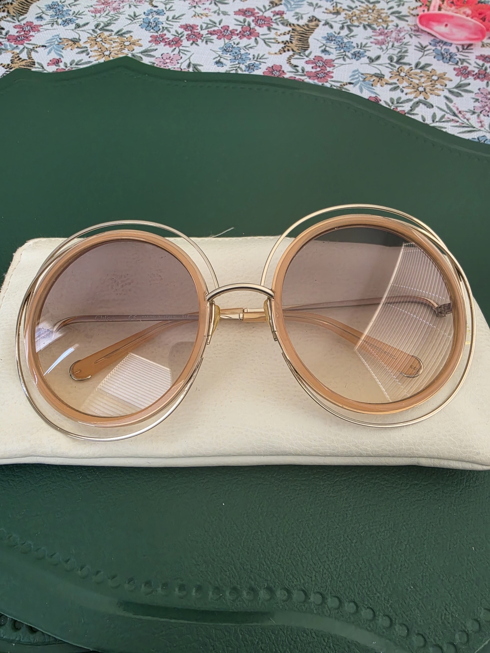 Chloe Round Oversized Sunglasses - Peach/Gold
